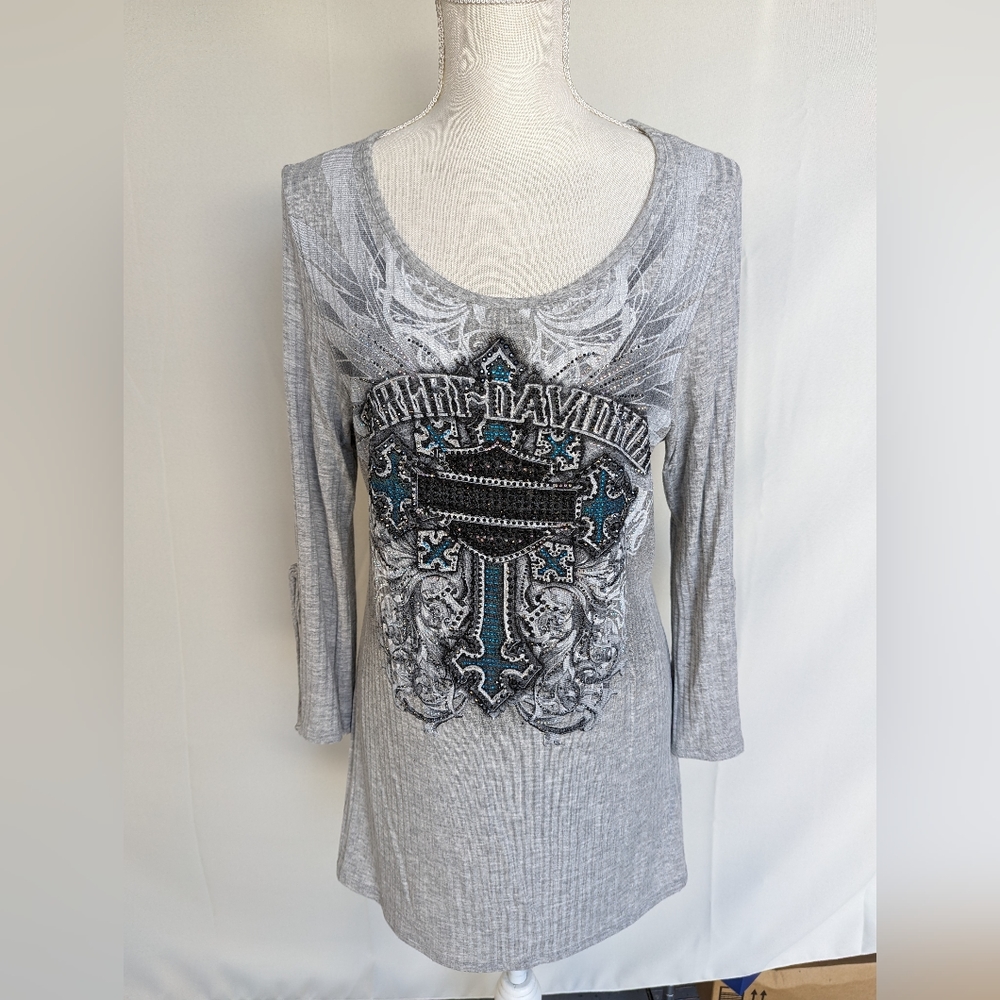Harley Davidson half sleeve top. Light Gray Size L